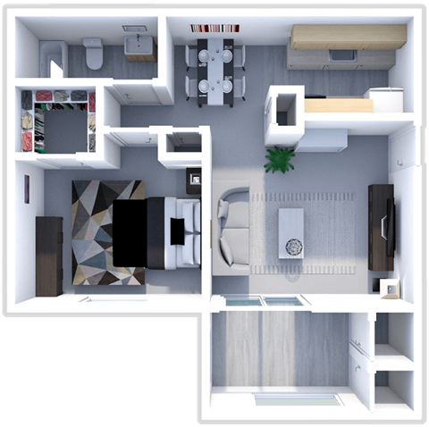 Floor plan for 1 bed, 1 bath, 668 sqft